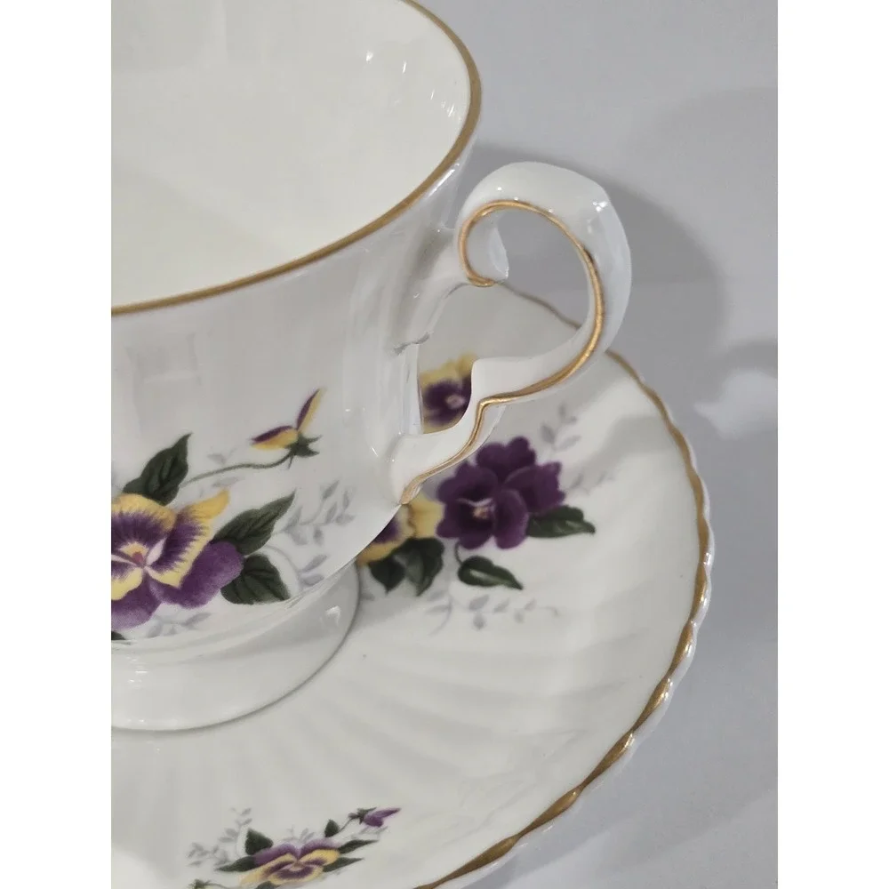 Royal Windsor Fine Bone China Cup and Saucer Set Pansies England Purple Floral